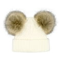 thumbnail image 3 of C.C Kids' Babies' Soft Stretch Cable Knit Faux Fur Pom Pom Beanie Hat, Criss Cross White, 3 of 5