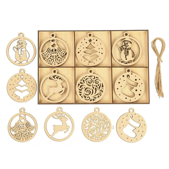 Inkdotpot 18pcs Wooden Christmas Ornaments, Unfinished Wooden Laser Cutouts Tree/Deer Shaped Embellishments Hanging Ornament for Christmas Decorations- Tree Decor- Kids Crafts DIY