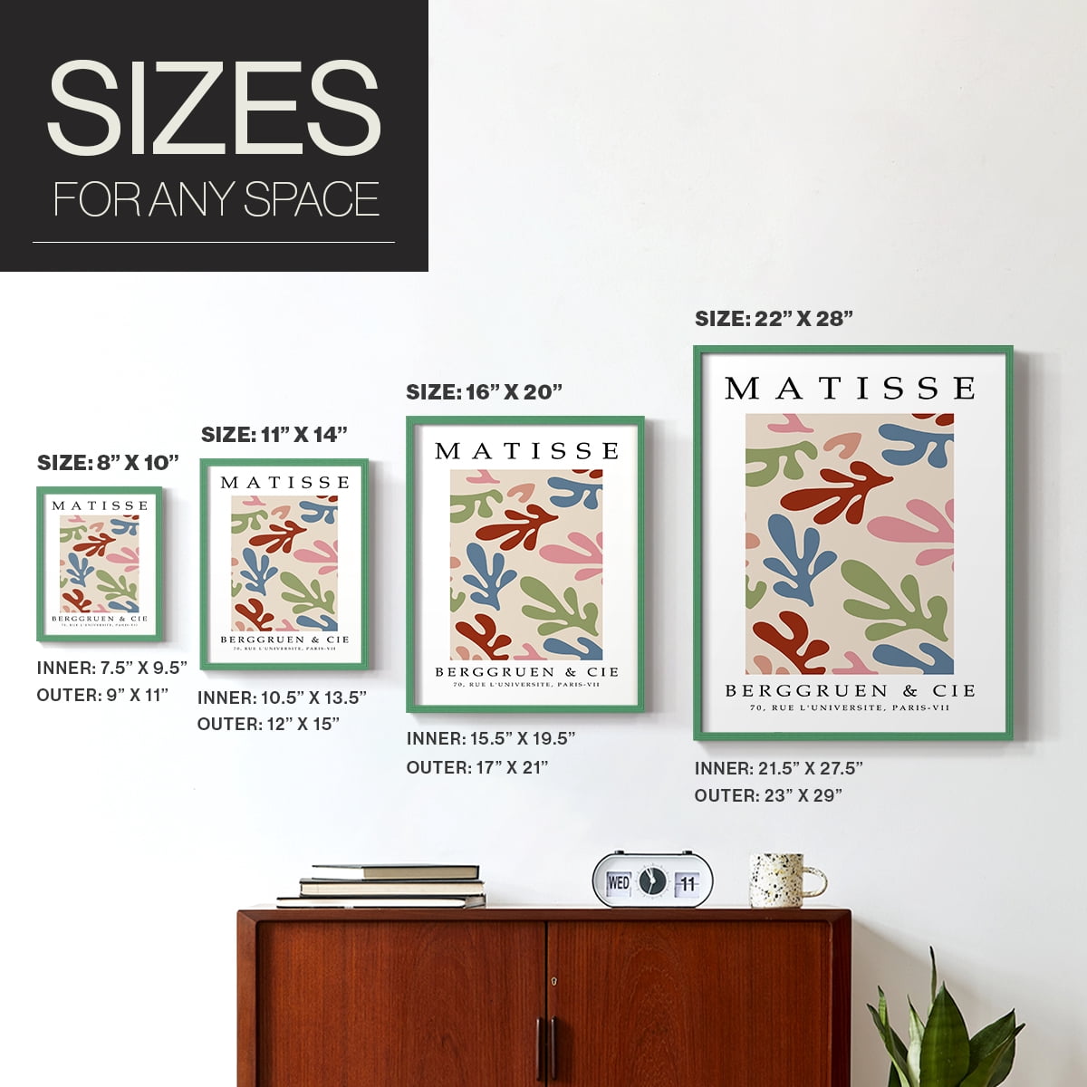 Matisse CIII Framed Print in Green Solid Wood 8 x 10 Framed Print