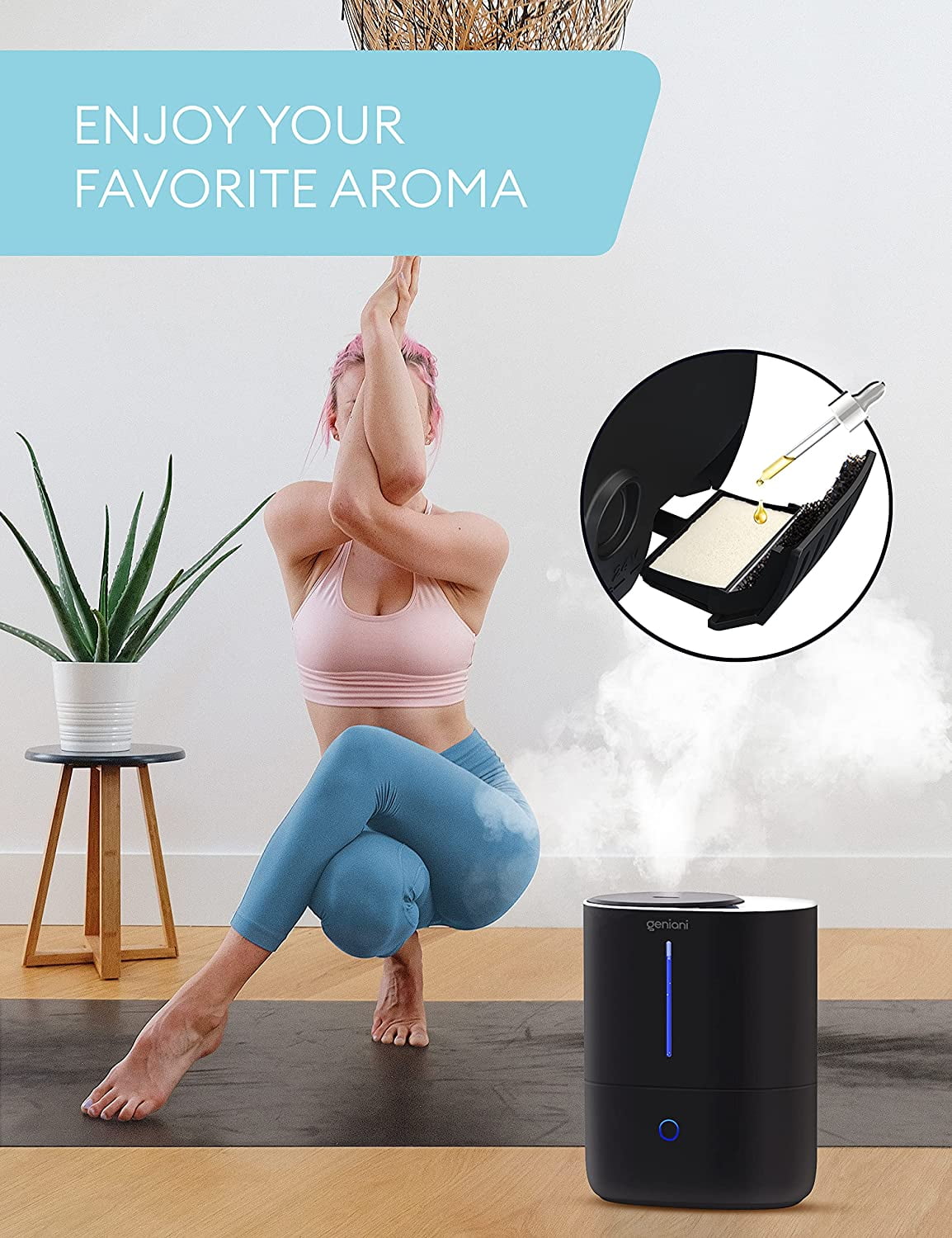 GENIANI Top Fill 4L Cool Mist Large Humidifier Essential Oil Diffuser for Home Smart Aroma Ultrasonic Air Humidifier for Large Room Bedroom Baby Kid Easy to Clean Fill Auto Shut Off Quiet