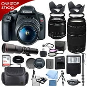 Canon EOS Rebel T7 DSLR Camera with 18-55mm is II Lens Bundle + Canon EF 75-300mm f/4-5.6 III Lens and 500mm Preset Lens + Professional Bundle + One Stop Shop Cleaning Cloth