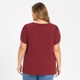 thumbnail image 3 of DARING DIVA Women's Plus Tulip Sleeve V Neck T Shirts Basic Blouses 1X Burgundy, 3 of 6