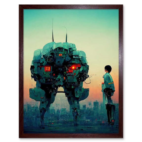 Mecha Japanese Illustration Sci-Fi Anime Art Print Framed Poster Wall Decor 12x16 inch