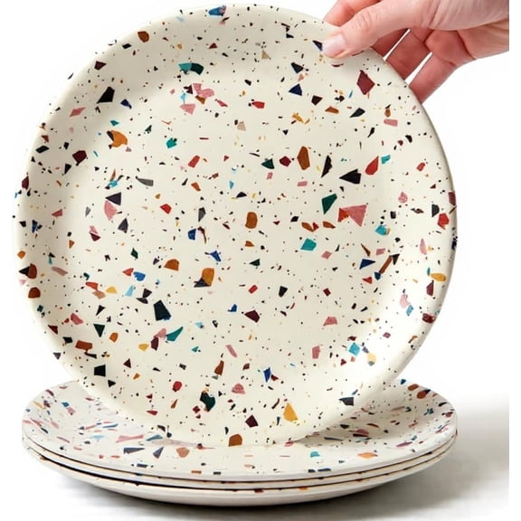 Bamboo 8-Inch Kids Plates – 4-Pack Colorful, Non-Toxic Toddler Dinnerware, BPA-Free, Dishwasher Safe, Reusable Plates