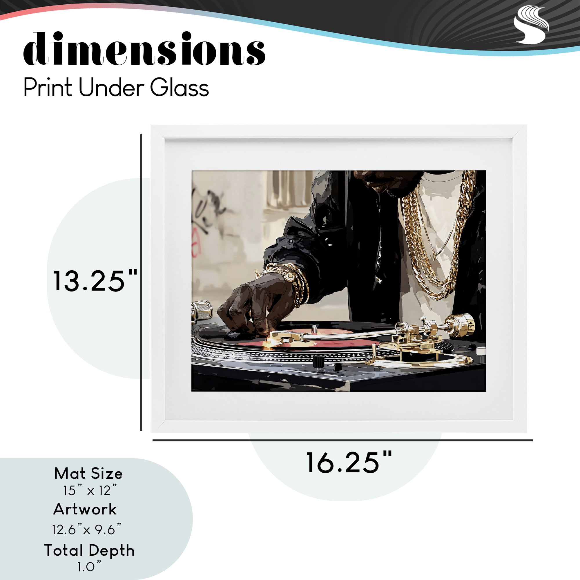 Stupell Industries Golden Touch on DJ's Turntable White Framed Print Under Glass, design by Franklyn Gregory