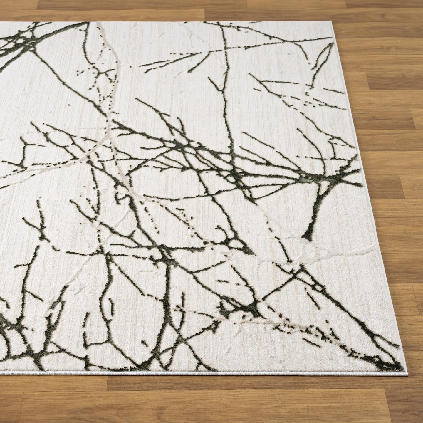 Luxe Weavers Modern Abstract Branches Cream Green 2x8 Area Rug, Machine-Made Carpet