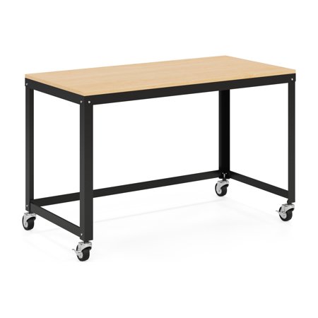 UPC: 0029404249716 | Space Solutions Ready-to-assemble 48-inch Wide Mobile Metal Desk with Laminate Top  Black/Maple