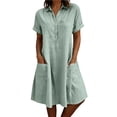 thumbnail image 2 of ClodeEU Women's Collared Short Sleeve Shirt Dress,Casual Button Front Ruffle Hem A-Line Dress with Pockets Green,Women's Plus M, 2 of 6