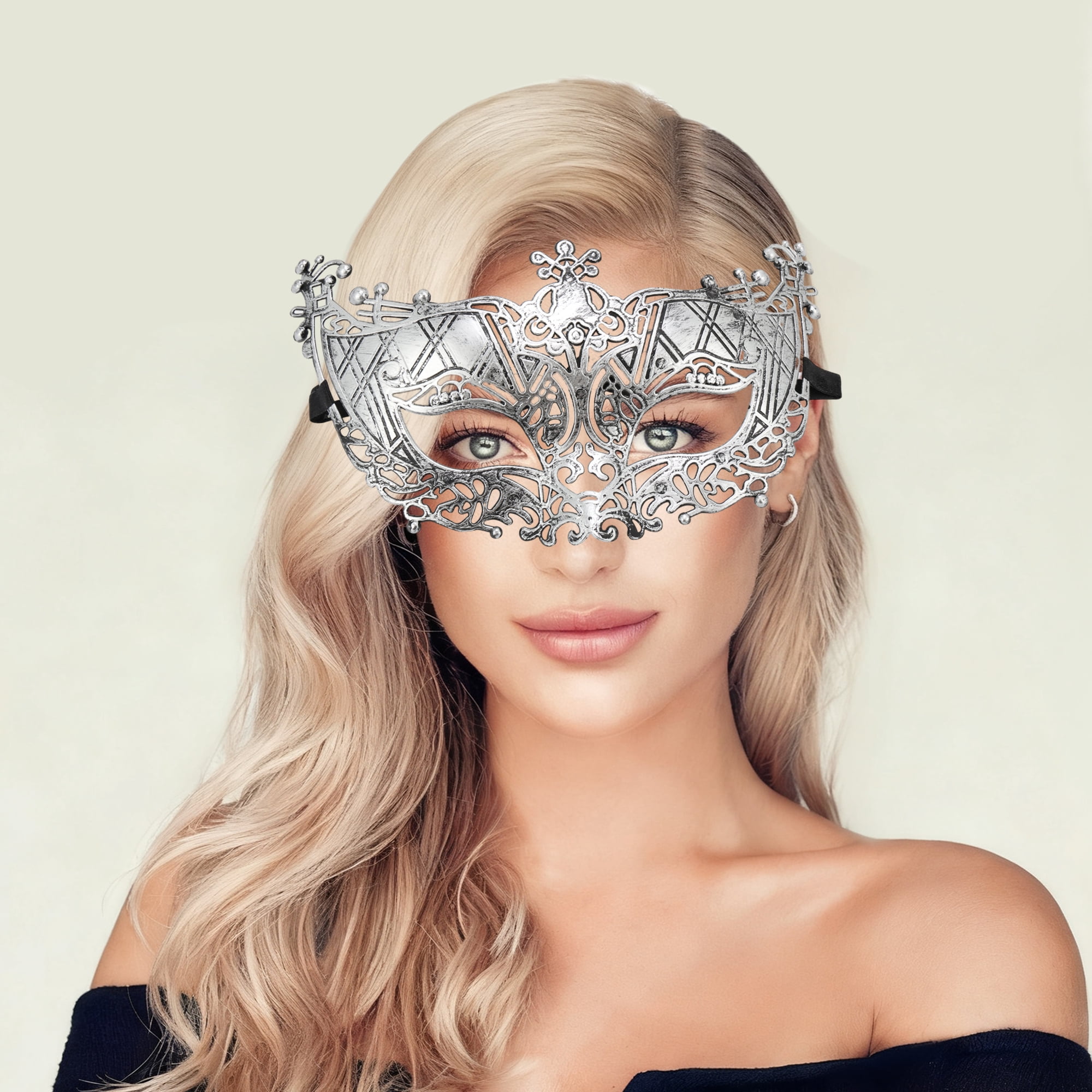 Unique Bargains Elegant Half Face Party Mask 1 Pcs Silver Pattern 4