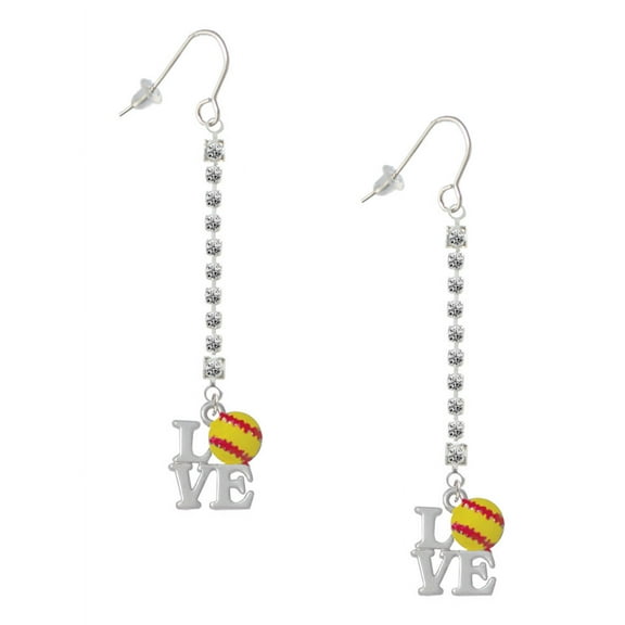 Delight Jewelry Love with Softball - Silver-tone Long Sparkle Dangle French Earrings