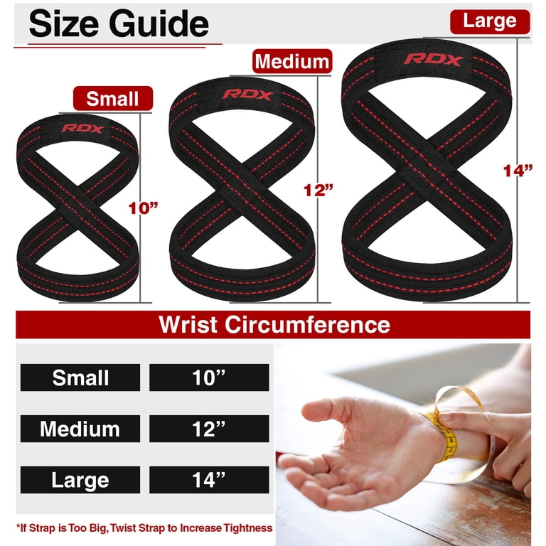 RTX Sports Figure 8 liftingstraps voor krachttraining en bodybuilding, polssteun, optrekgreep, deadlifting, gevoerde powerlifting, fitnessgewichthefgordel voor mannen en vrouwen (zwart, L