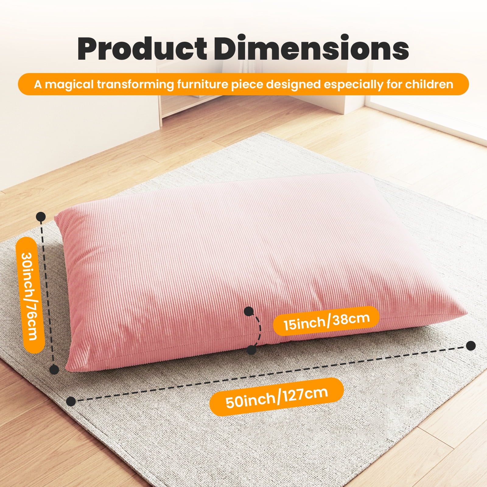 CATGOOD 3-in-1 Bean Bag Chair for Kids Adults, Convertible kids chair with Skin Friendly Fabric for Living Room, Bedroom, Pink