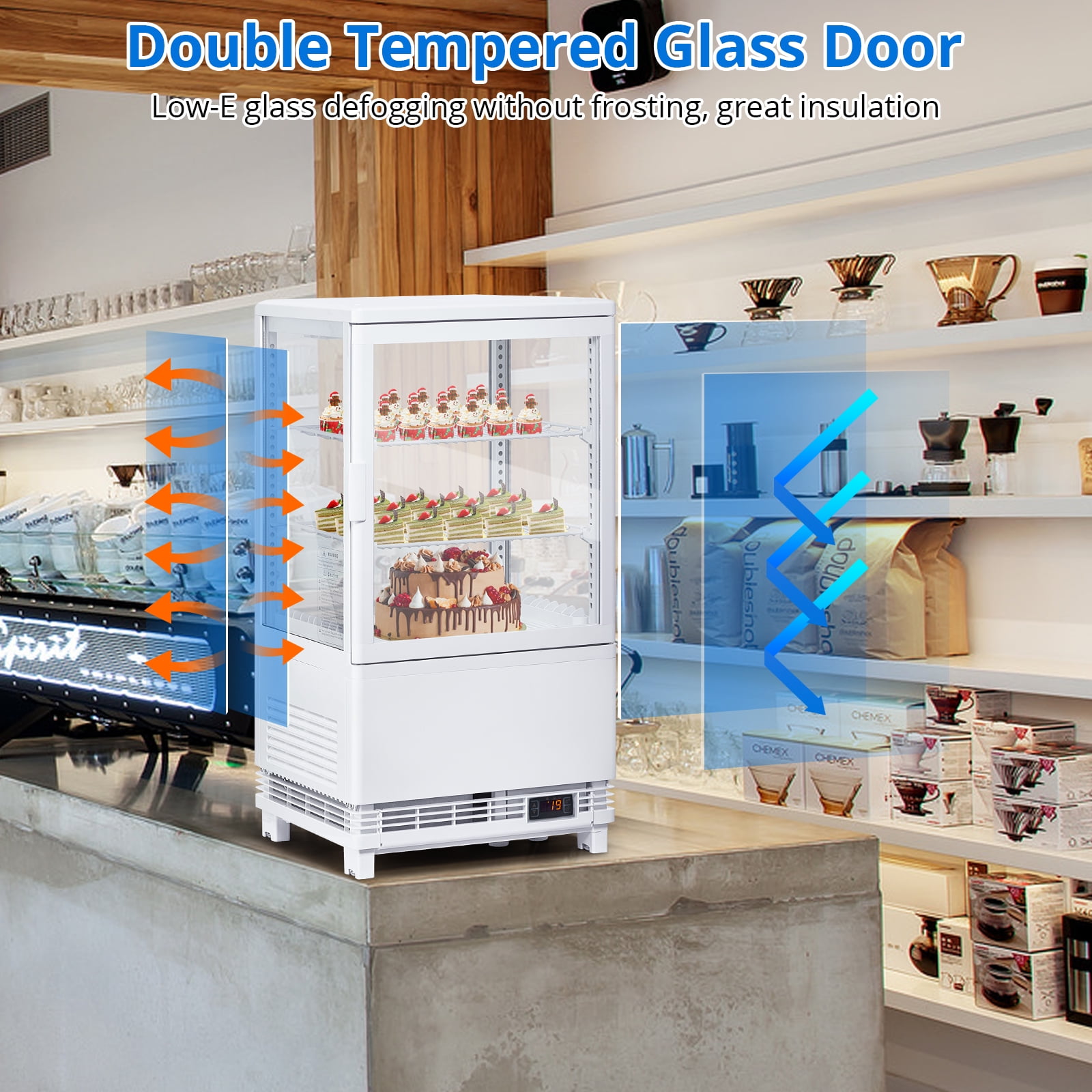 Zzistar Commercial Cake Display Refrigerator, 2.1 Cu.FT Single-Door Merchandiser with Interior LED Lighting, Double-Layered Glass