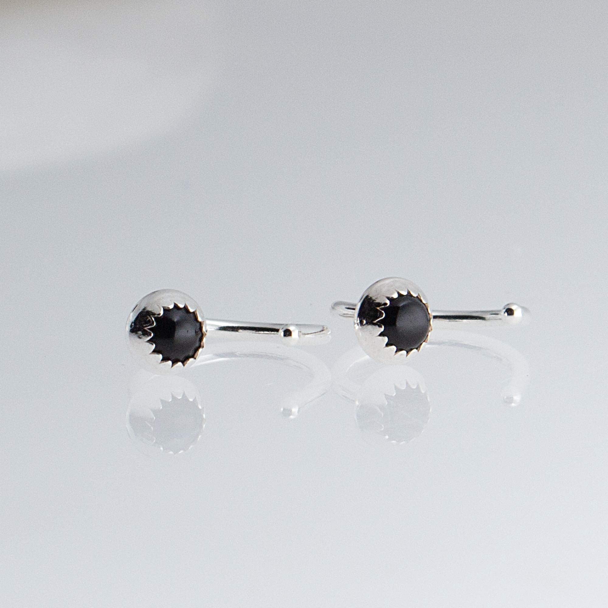 Half Huggie Sterling Silver Hoop Earrings for Women Tiny Cartilage Birthstone Stud Piercing Earring Hypoallergenic Screw Back Dainty Cartilage Hoops Black Onyx 3mm 19 GA