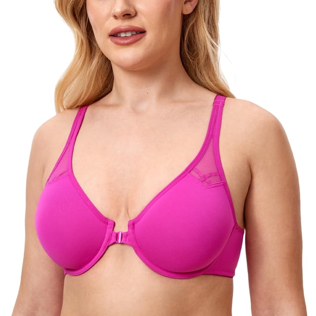 Sostén DELMIRA con cierre frontal, espalda racerback, talla grande 34C morado
