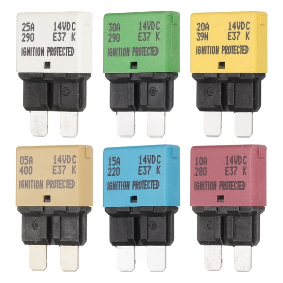 6 Pack 14V DC 5A 10A 15A 20A 25A 30A Colorful ATC/ATO Automatic Mini Resettable Fuse for Car