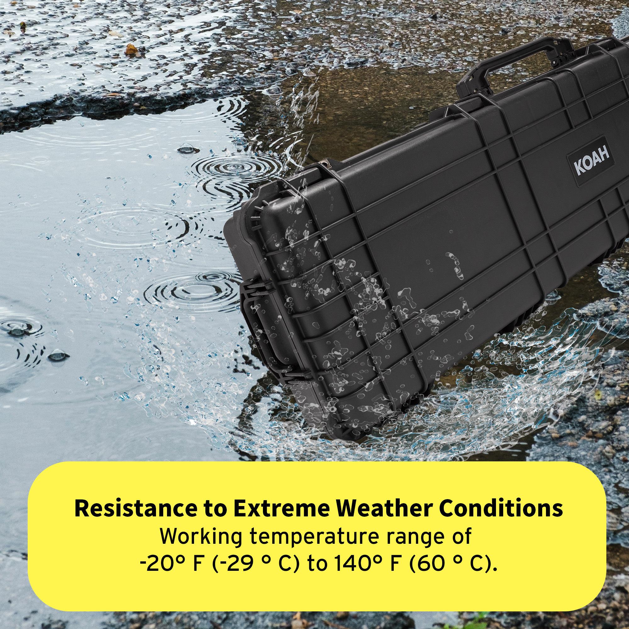 Koah 53" Inch Weatherproof Protective Roller Rifle Hard Case with Customizable Foam, Pressure Valve, and Lock Fittings (Black)
