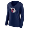 thumbnail image 2 of Women's Navy Cleveland Guardians Team Logo Long Sleeve V-Neck T-Shirt, 2 of 3