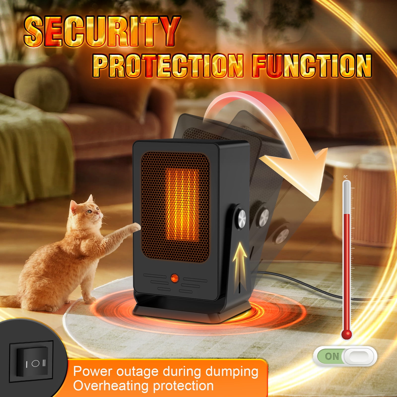 900W Portable Electric Space Heater - Safe, Quiet Ceramic Heater with Thermostat, Fast Heating for 200 Sq. Ft., Perfect for Office, Room, Desk, Indoor Use，