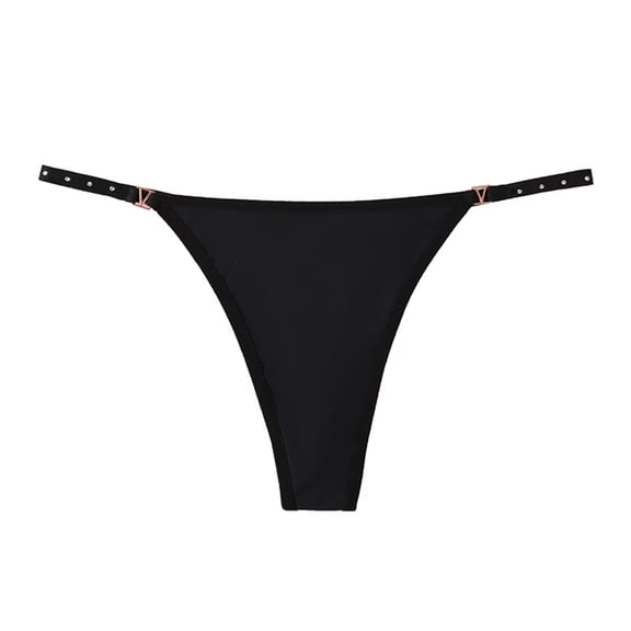WULMLEO Sexy G-String Thong for Women – Solid Ring Linked Design Black L