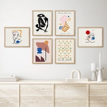 PixonSign Framed Canvas Print Wall Art Set - Matisse Shapes Plants & Colorful Abstract Face Painting - Set of 6 Geometric Minimalism Poster Cultural Art Wall Décor - 11"x14"x6 Natural