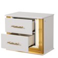 thumbnail image 3 of LiviNest Modern Nightstand with LED Lights & Drawers: Contemporary White Wood Bedside Table - Gold Finish Storage Cabinet for Remote Workers Home Office & Bedroom Organization, 3 of 5