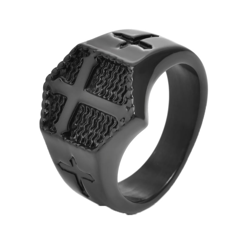 PAURO Stainless Steel Cross Ring for Men Wide Band Vintage Bold Statement Classic Simple Minimalist Cross Jewelry Punk Rock Gift for Husband Son Black Size 7