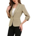 thumbnail image 4 of INSPIRE CHIC Shawl Lapel Blazer for Women 3/4 Sleeves Pocket Single Button Work Suit XL Khaki, 4 of 6