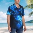 thumbnail image 2 of KLL Men's Hawaiian Shirt Short Sleeve Button Down Beach Shirts-Blue Fire Cool Wolf, 2 of 5