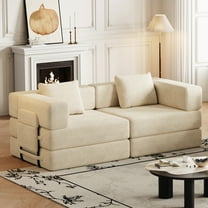 72" Convertible Corduroy Sofa Bed,Folding Sleeper Couch with Two Side Storage Pockets & Two Cushions for Living Room,Bedroom,Beige