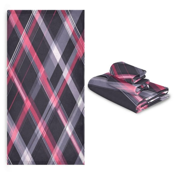 3 Pack Towel Set with Bath Towels, Hand Towels & Washcloths for Everyday Use Gray and Purple Plaid