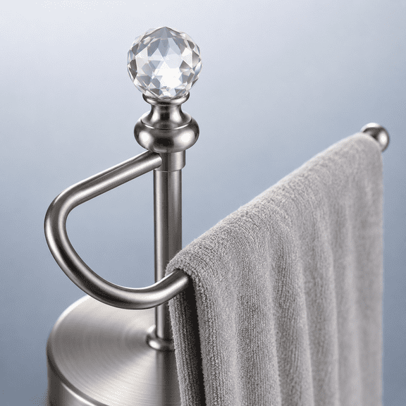 Brushed Nickel Metal Hand Towel Holder with Crystal Ball for Kitchen, Bathroom and Countertops