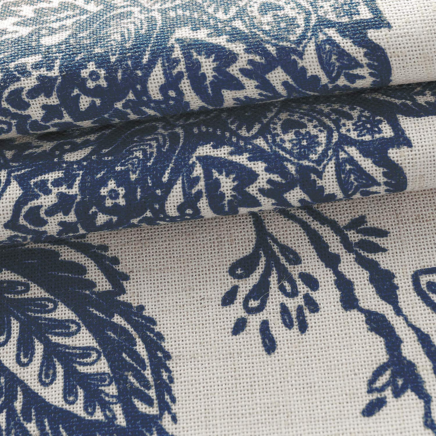 DriftAway Freda Jacobean Floral Linen Blend Blackout Thermal Insulated Energy Saving Privacy Window Curtain Valance Rod Pocket 2 Layers Single 50 Inch by 18 Inch plus 2 Inch Header Navy Beige