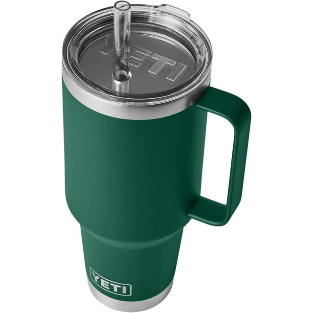 YETI Rambler Tasse en Paille 42 oz, Isolée sous Vide, Acier Inoxydable, Vert Forêt Noir
