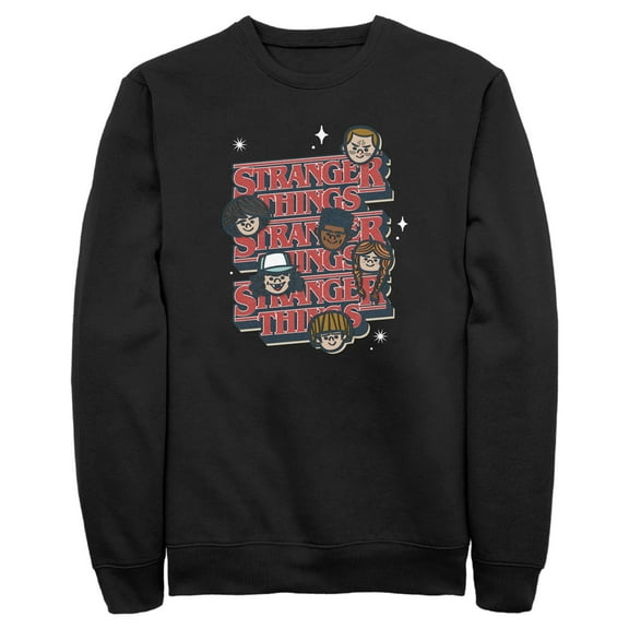 Netflix Men's Stranger Things The Gang Cartoon Logo Sweatshirt Black 3X Large