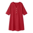 thumbnail image 5 of Atogsazn Women's V Neck Linen Midi Dress Flowy Short Sleeve Button Rolled Dresses A-Line Sundress Summer Red XXL Fashion, 5 of 5