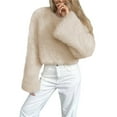 thumbnail image 2 of Women's Cropped Faux Fur Jacket Fashion Long Sleeve Casual Short Coat with Zipper Khaki XL, 2 of 9