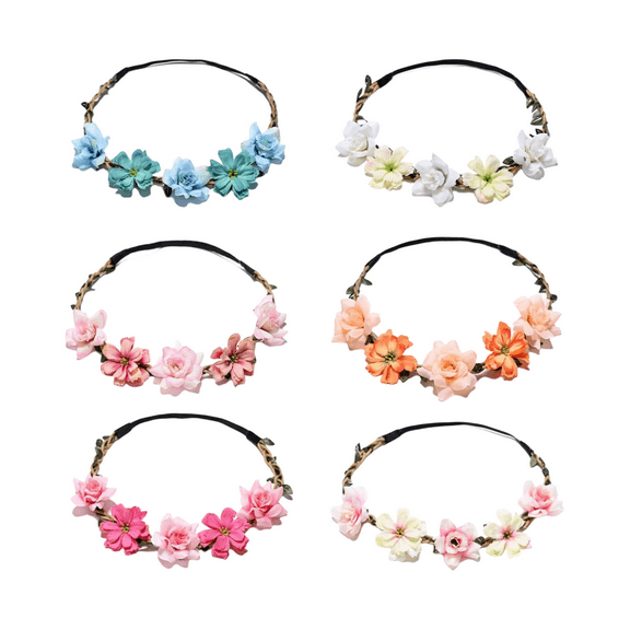 6-Piece Boho Flower Crown Set Floral Hair Accessory Set: Adjustable Boho Crowns & Headbands for Brides, Girls (Beach Wedding, Photography)