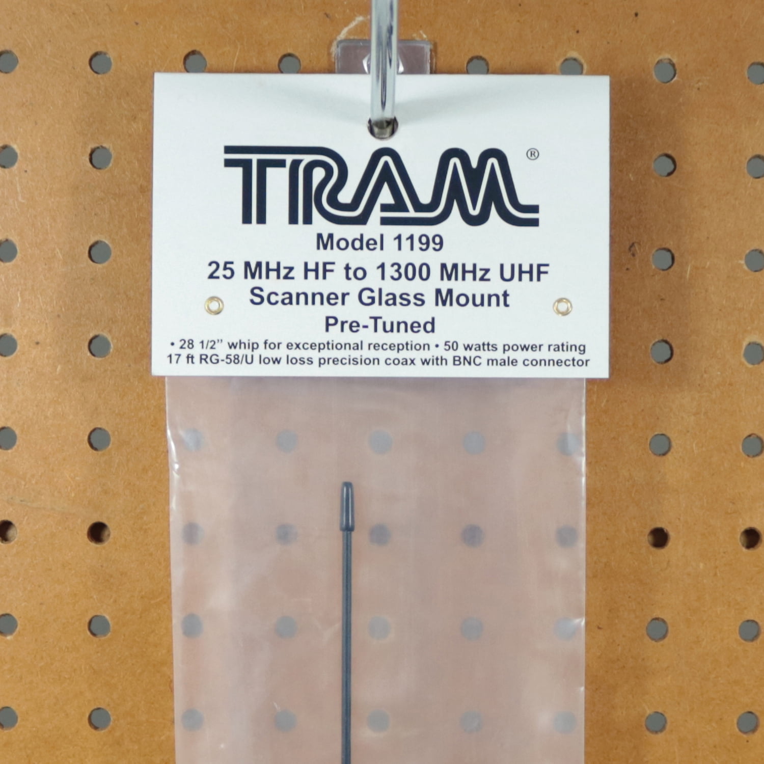 Tram 25 MHz to 1,300 MHz Scanner Glass-Mount Antenna with RG58/U Cable and BNC Connector