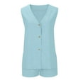 thumbnail image 6 of Aueoeo Womens Summer Outfits 2 Piece Vacation Short Sets Linen Button Up Matching Sets Vests and Lightweight Shorts Sets, 6 of 8