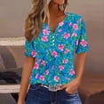 thumbnail image 2 of Kctiaxy Short Sleeve Shirts for Women Hawaiian Printed V-Neck Shirt Fashion Casual Beach Button Collared Pullover Floral Summer Tops, 2 of 6