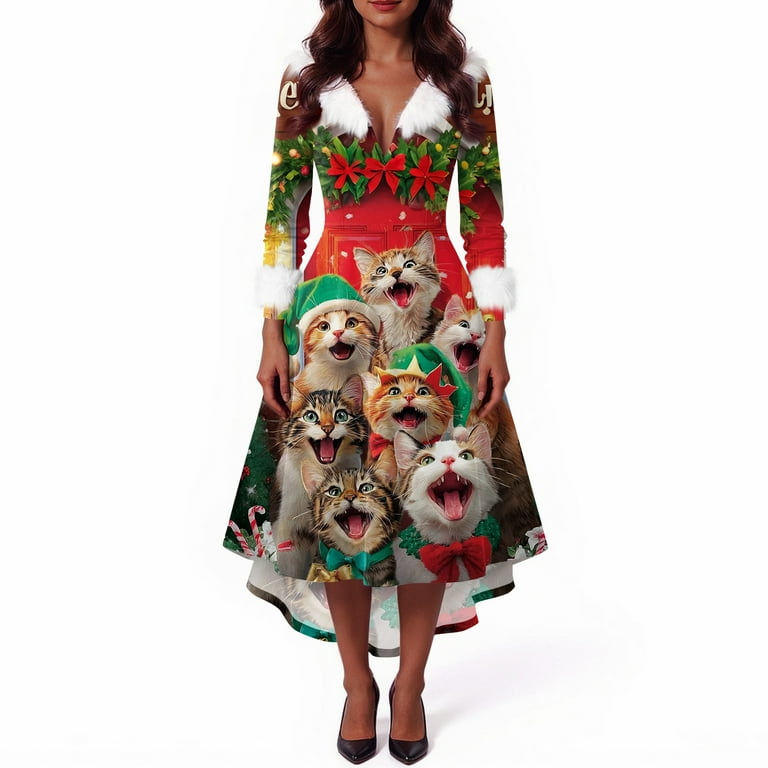 Christmas Dresses for Women Women's Fashionable V-neck Casual And Form-fitting Christmas Printed Long-sleeved Dress for Holiday Party,Gold,3XL - Walmart.com Christmas Dresses for Women Women's Fashionable V-neck Casual And Form-fitting Christmas Printed Long-sleeved Dress for Holiday Party,Gold,3XL - Walmart.com