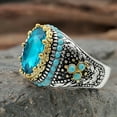 thumbnail image 6 of Xinyolin Men's Blue Rhinestone Ring - Faux Turquoise Vintage Wedding Band, 6 of 8