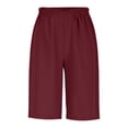 thumbnail image 7 of Fnooota Womens Bermuda Shorts, Summer Elastic Waist Casual Knee Length Cotton Linen Shorts Wine Size 2XL, 7 of 7
