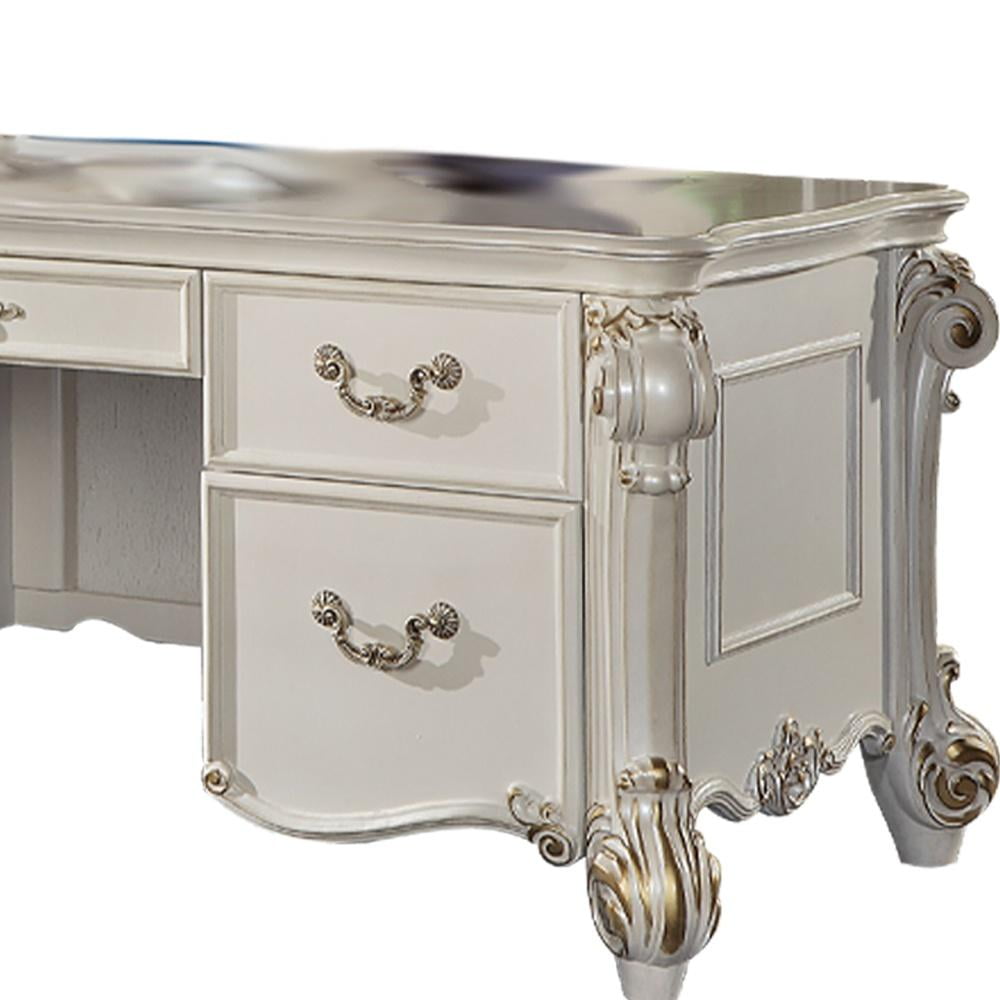 ACME Vendome Transitional Wooden Executive Writing Desk in Antique Pearl