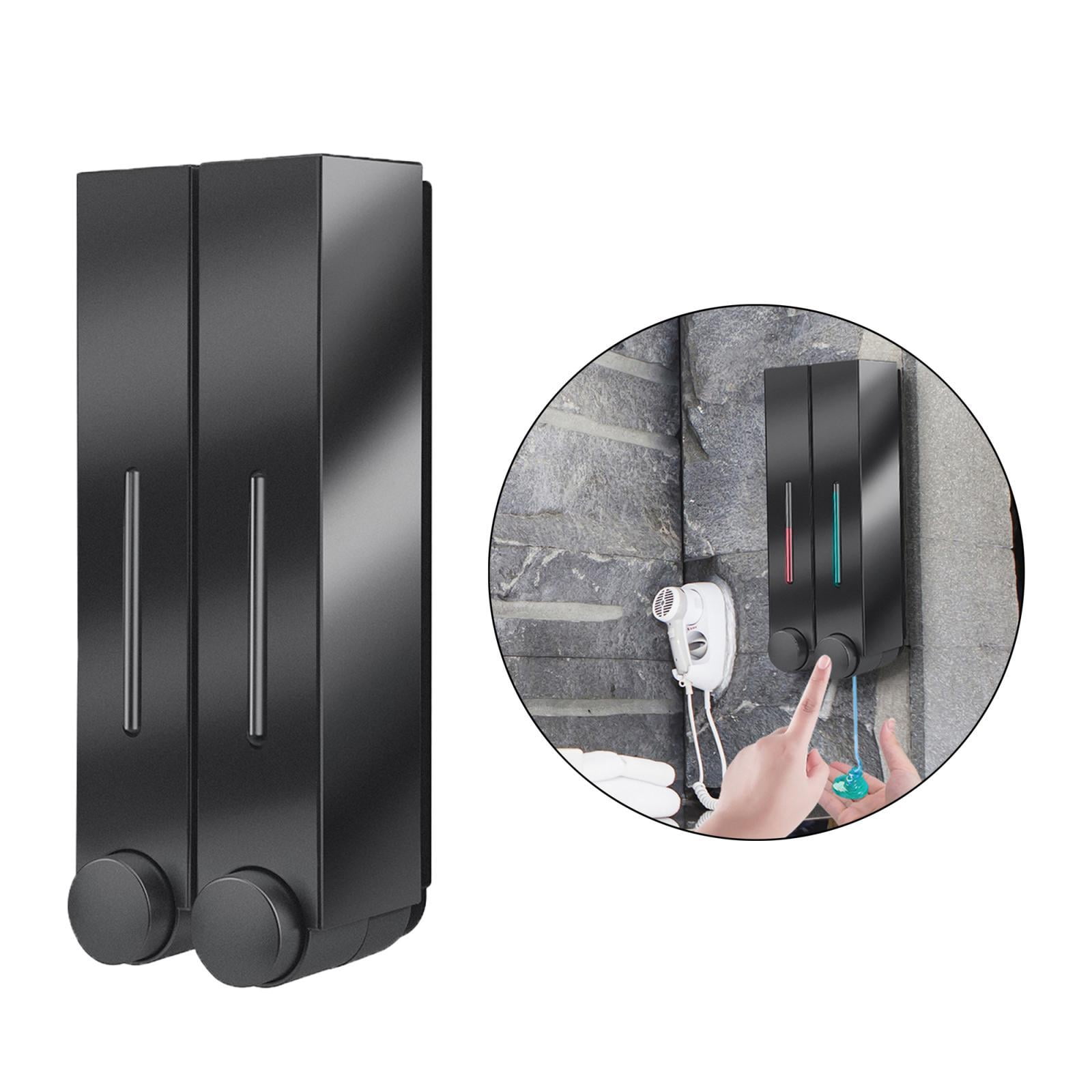 Wall Mounted Soap Dispenser Shower Lotion Shampoo Gel Cotainer for Bathroom Toilet in Office Hotel, Double Double Black