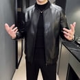 thumbnail image 4 of Men SprAutumn Thin Style Motorcycle Leather Jacket Fashionable Motorcycle Leather Jacket Fabric Soft Version Slim Simple Coat Black XXL, 4 of 6