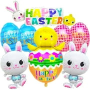 WEEKS Happy Easter Balloons Decoration, Large Bunny Balloons With Chicken Shaped Balloons, Easter Egg Balloons for Easter Party Decorations, Baby Shower, Spring Party Supplies