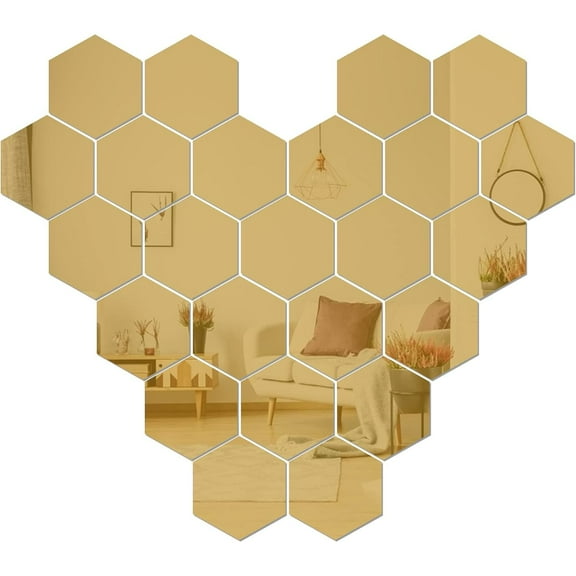 Set Of 16 Self-Adhesive Mirrors, Acrylic Glass, Gold
