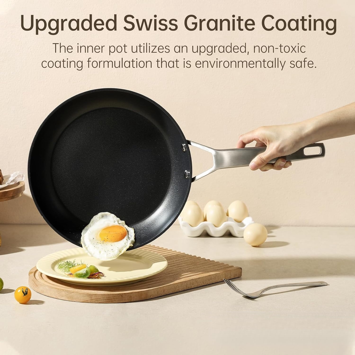 10 Inch Frying Pan Nonstick with Lid, Induction Fry Pan with Lid, Titanium and Diamond Non Stick Coating From USA, for Induction, Ceramic and Gas Cooktops, Oven Safe 10 Inch Skillet Nonstick